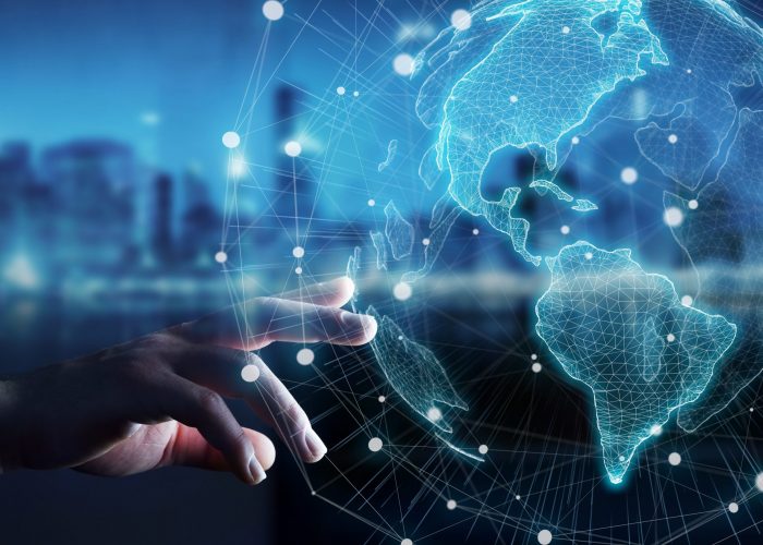 Businesswoman,On,Blurred,Background,Using,Usa,World,Map,Interface,3d Businesswoman,On,Blurred,Background,Using,Usa,World,Map,Interface,3d